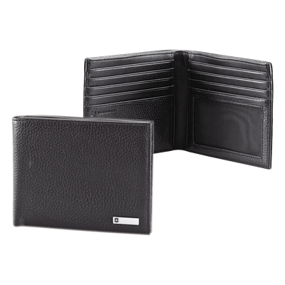 Cartera Barcelona Negra de Piel Rugosa de Doble Pliegue y Divisor de Billetes. Pocket Wallet.