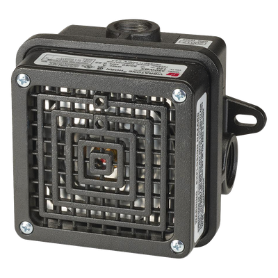 Bocina para lugares peligrosos Vibratone® con carcasa para exteriores Tipo 4X,  Certificado CSA Listado por UL y cUL para Clase I, División 2, Grupos A, B, C y D; Clase II, División 2, Grupos F y G; Clase III, 120 VCA, Color Negra