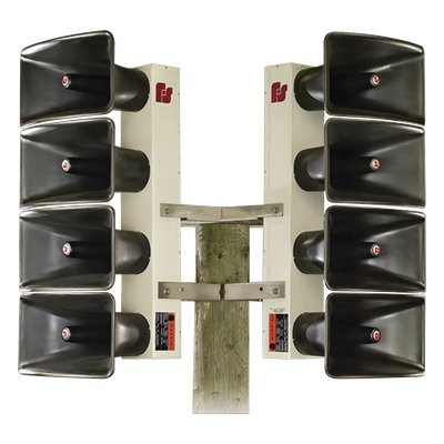 Altavoz de Arreglo Direccional DSA6 / 6 Bocinas de 100 W / 600 Watts Totales / 121 dB(C) a 100 ft (30.5 m) / Alcance 3400 ft (1036 m) a 70 dB(C) / Proyectores de Fibra de Vidrio / Gabinete de Aluminio / 200-2000 Hz / UltraVoice Controller