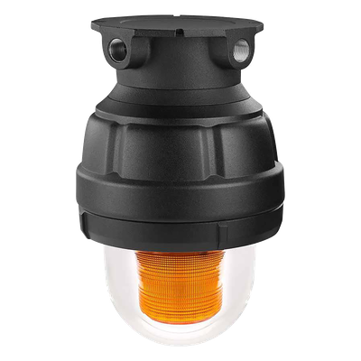Luz estroboscopica a prueba de explosiones UL y cUL para Clase I, División 1, Grupo C y D; Clase I, División 2, Grupos A y B; Clase II, División 1, Grupos E, F y G; Clase III  , 24 Vcd, color Ámbar, montaje no incluido