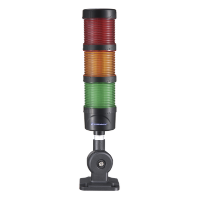 Torre LED Indicadora de estado de 3 niveles color Rojo, Ámbar y Verde, con Buzzer integrado a 85 dB,  a 24 VCD con Montaje incluido de 60 mm de diámetro