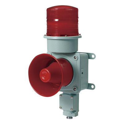 Combinación de baliza LED color roja con sirena electrónica para aplicaciones de la industria pesada  máx.120 dB a 120 VCA