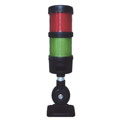 Torre LED Indicadora de estado de 2 niveles color Rojo y Verde, con Buzzer integrado a 85 dB,  a 24 VCD con Montaje incluido de 60 mm de diámetro