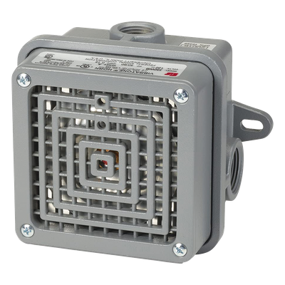Bocina para lugares peligrosos Vibratone® con carcasa para exteriores Tipo 4X,  Certificado CSA Listado por UL y cUL para Clase I, División 2, Grupos A, B, C y D; Clase II, División 2, Grupos F y G; Clase III, 240 VCA, Color Negra