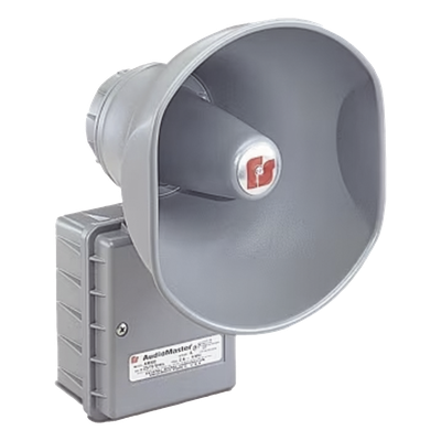 AudioMaster® Altavoz de bocina reentrante para megafonía y anunciamiento público, 15 W de Potencia, Listado contra incendios UL, Color Gris