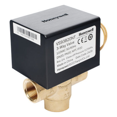 Válvula de control eléctrica de 3 vías para fancoil, retorno por resorte, normalmente cerrada, 110 V CA, DN20 (3/4"), conexión NPT
