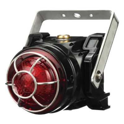 Baliza LED para Ubicaciones Peligrosas / 120-240 VCA / Montaje Trunnion Ex d / Lente Roja de Bajo Perfil / 8 Patrones de Parpadeo / IP66 / Certificación ATEX-IECEx-cULus
