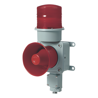 Combinación de baliza LED color roja con sirena electrónica para aplicaciones de la industria pesada  máx.114 dB a 220 VCA