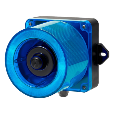 Combinacion de baliza LED color Azul y sirena electrónica de 31 tonos resistente a la intemperie de volumen máx. 123 dB a 110-220 VCA
