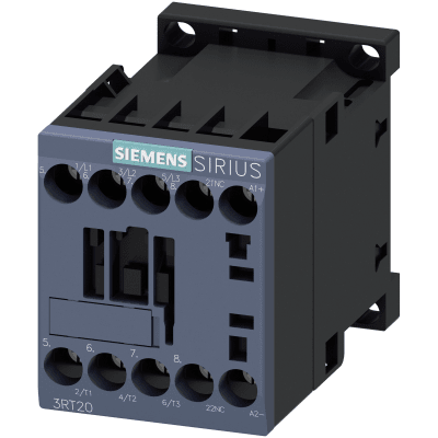 Contactor de Potencia SIRIUS 3RT2 / AC-3e/AC-3 9 A / 4 kW a 400 V / 3 Polos / 24 V DC / 1 NC Auxiliar / Bornes de Tornillo / Tamaño S00 / IP20 / Montaje en Carril DIN 35 mm