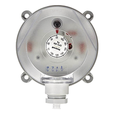 Presostato diferencial de presión ajustable para aire, montaje en ducto, rango 40-400 Pa, para monitoreo de filtros y ventiladores HVAC