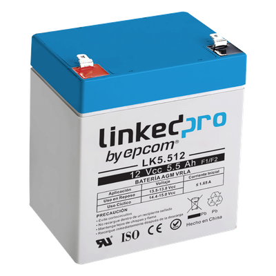 Batería de respaldo 12 V  |  5.5 Ah  |  AGM | Especial para Seguridad Electrónica | UPS | Sistemas de Emergencia  | Vida útil 5 años | Terminales F1  + Adaptador F2
