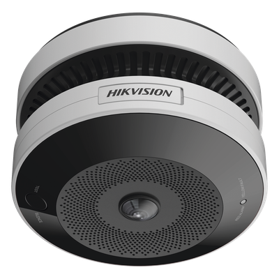 (HikFire) Mini Fisheye IP 4 Megapixel con Detector de Humo Puntual  / Autónomo / Entrada y Salida de Alarma / 15 mts IR / PoE / WDR 120 dB / Alarma de 85 dB / MicroSD 128GB / Compatible con Hik-Connect