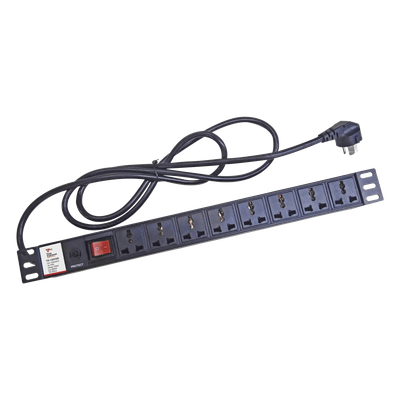 Protector de 120 Vca con 8 contactos de alimentación en color negro para aplicaciones en Rack