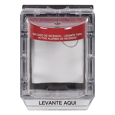 Cubierta Protectora de Policarbonato Serie Stopper IIÆ, Con Bocina, Con Espaciador, Montaje Empotrado, Etiqueta en Español, IP54