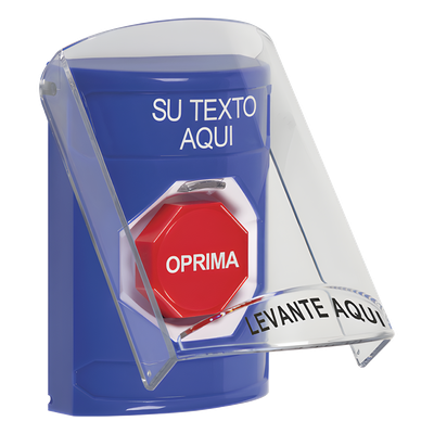 Botón con Texto Personalizado, Tapa Protectora de Policarbonato Súper Resistente, Restablecimiento con llave 