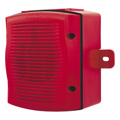 Bocina para exterior con caja intemperie, montaje en pared, voltaje dual 25/70.7 Vrms, color rojo