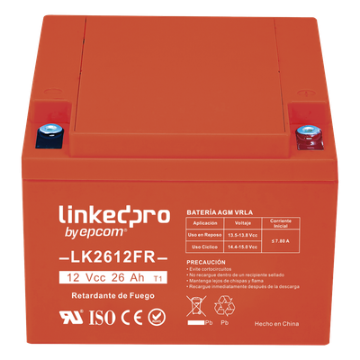Batería de respaldo 12 V|  26 Ah | AGM | Certificada UL94-V0 Retardante a la Flama | Especial para Seguridad Electrónica | UPS | Sistemas de Emergencia | Vida útil 5 años | Terminales T1