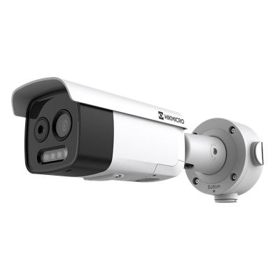(HIKMICRO) Bala IP Bi-Espectral / Térmica (160 X 120 / 9.7 mm) + Óptica (5 MP / 12.4 mm) / GUANLAN AI / Detección Térmica de Incendios y Humos / Medición de Temperatura -20° a 150°C / ± 8°C Margen / VC