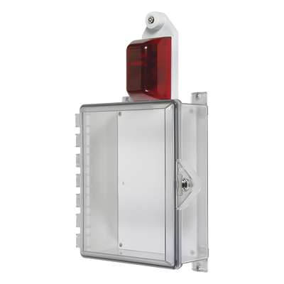 Gabinete Pequeño de Policarbonato Transparente Súper Resistente con Sirena/Estrobo y Cerradura Manual