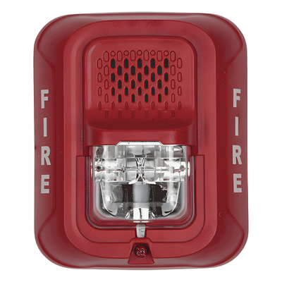 Sirena con lámpara estroboscópica de 2 hilos para pared, color rojo, leyenda FIRE, candela seleccionable en campo