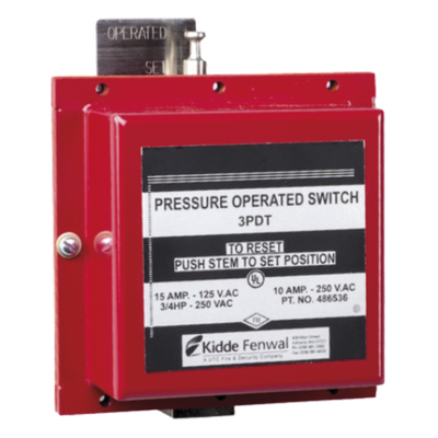Switch operado por presión, 3PDT (triple polo, doble tiro), para sistemas de extinción contra incendios con agente limpio y CO2, conexión a tubería de 1/2 pulgada NPT
