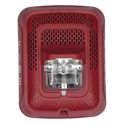 Bocina con lámpara estroboscópica de pared, doble voltaje 25/70.7 V, candela seleccionable en campo, color rojo, Serie L