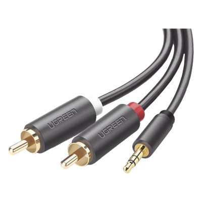 Cable Adaptador de 3.5mm Macho a 2 RCA Macho / 3 Metros (9.84 Pies) / Color Gris / Blindaje Múltiple / ABS / Alta Calidad