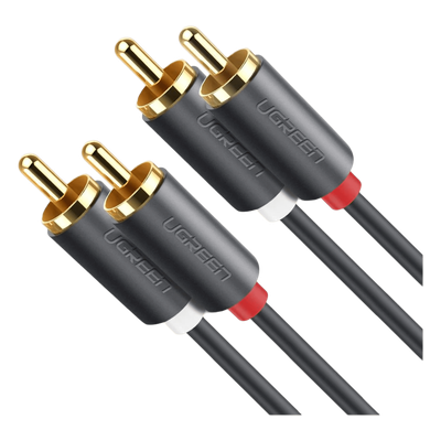 Cable de Audio 2 RCA Macho a 2 RCA Macho / 5 Metros (16.40 Pies) / Color Negro / Alta Calidad / Anillos de Goma para Asegurar un Agarre Firme al Instalar o Quitar el Cable