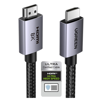 Cable HDMI 2.1 de 8K@60Hz | 2 Metros (6.56 Pies) | 48Gbps | HDR10+ | 3D Inversivo | eARC | Dolby ATMOS | VVR | QMS | QFT | ALLM | 3 Modos de Visualización | Certificado HDMI 8K | Niquelado | Nylon Trenzado | Carcasa de Aluminio