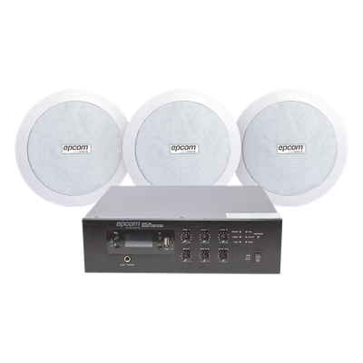 KIT de Amplificador de 120W para Escritorio | 3 Altavoces de Plafón de 5.5in | 3.75 - 30W | Sistema 70/100V