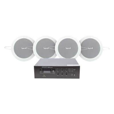 KIT de Amplificador de 120W para Escritorio | 4 Altavoces de Plafón de 4in | 3 - 6W | Sistema 70/100V