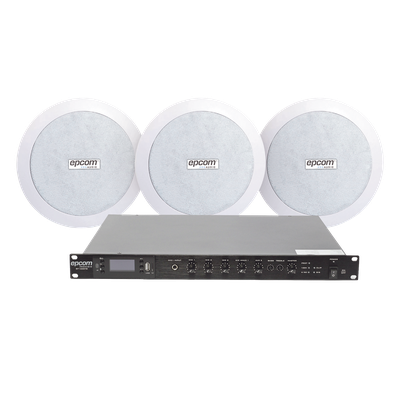 KIT de Amplificador de 120W para Rack SF120DTB | 3 Altavoces de Plafón de 5.5in SF-206P | 3.75 - 30W | Sistema 70/100V