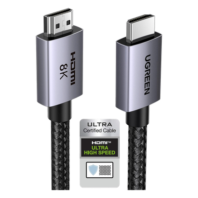 Cable HDMI 2.1 de 8K@60Hz | 3 metros | 48Gbps | HDR10+ | 3D Inversivo| eARC | Dolby ATMOS |   VVR | QMS | QFT | ALLM | 3 modos de Visualización | Certificado HDMI 8K | Niquelado | Nylon Trenzado | Carcasa de Aluminio.