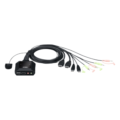 Conmutador KVM con cable HDMI 4K USB de 2 puertos con selector de puerto remoto |  4096x2160 @ 60Hz (4K DCI) | HDCP 2.2 |  Jack 3.5mm (Audio/Micrófono) | Conecta y controla 2 equipos con un solo monitor, teclado y mouse
