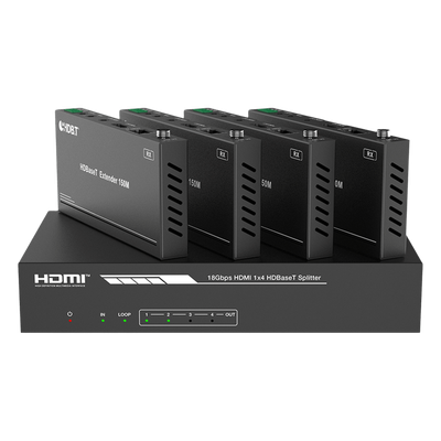 Splitter mas Extensor de Video | 1x4 | ProAV | HDBaseT™ | 120m en 4K@60Hz | 150m en 1080p@60Hz | Cat6/6a/7 | Gestión Avanzada EDID | Control IR y RS232 | PoC | Salida de Audio