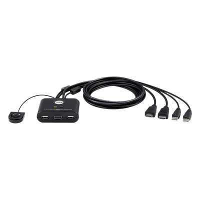 Switch KVM | USB FHD HDMI | de 2 puertos en formato cable | 1920x1080 @ 60Hz (FHD)| HDCP 1.4 | Conecta y controla 2 equipos con un solo monitor, teclado y mouse