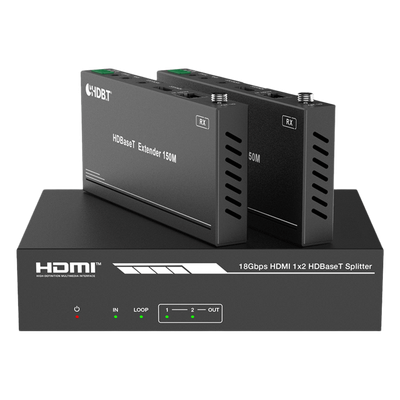 Splitter mas Extensor de Video | 1x2 | ProAV | HDBaseT™ | 120m en 4K@60Hz | 150m en 1080p@60Hz | Cat6/6a/7 | Gestión Avanzada EDID | Control IR y RS232 | PoC | Salida de Audio