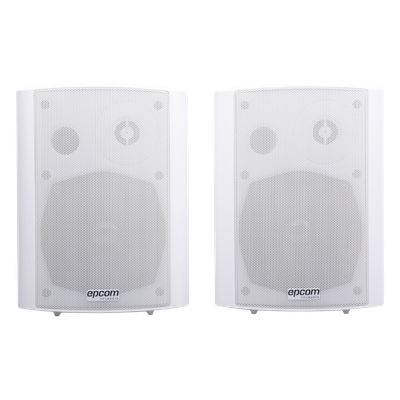 Altavoces Amplificada de Montaje en Pared 5"+1.5" | RMS 20W@8ohms y Pasivo 20W | Material ABS | Reja Metálica | Bracket de Metal | Color Blanco