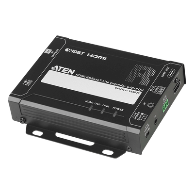 Receptor HDMI HDBaseT-Lite con PoH | 4K a 35 m (Cat 5e/6) / 40 m (Cat 6a/ATEN 2L-2910 Cat6); 1080p a 60 m (Cat 5e/6) / 70 m (Cat 6a/ATEN 2L-2910 Cat6) | HDBaseT Clase B | PoH PD | 