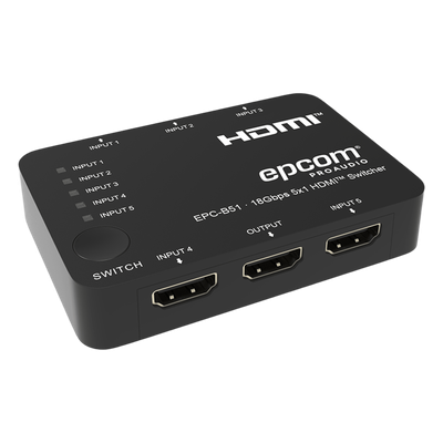 Switch HDMI 5x1 | 18Gbps | 4K@60Hz | YCbCr 4:4:4 | HDR, Dolby Vision y HLG | Soporte 3D | Conmutación Automática y Manual | Diseño Compacto