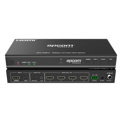 Videowall 4K 1x4 | HDMI & USB-C | 8 Modos de Visualización | Audio Óptico/Analógico | Control RS-232/IR | Plug & Play