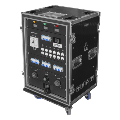 Centro de carga movil para instalaciones temporales con conexión TIPO socapex a 110v Y 220V | RACK 16U