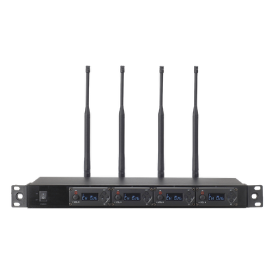 Receptor UHF para 4 micrófonos inalámbricos / Pantalla LCD de cristal liquido 