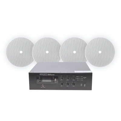 KIT de Amplificador de 120W para Escritorio | 4 Altavoces 6" | Montaje en Techo | 20W | 70/100V