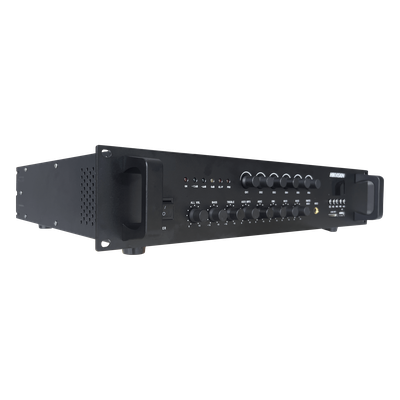 Amplificador de Audio | Bluetooth | 240 W | 6 Zonas con Control de Volumen Independiente | 70/ 100V COM | Montaje en Rack | Voceo y Musica Ambiental