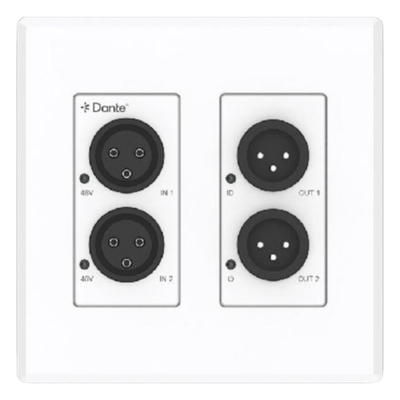 Extensor de Audio Analógico XLR a Dante® | 2 Entradas y 2 Salidas | Conversión Digital de Audio | PoE IEEE 802.3af | Phantom Power 48V | Latencia Configurable 1-5ms | Rango Dinámico >90dB