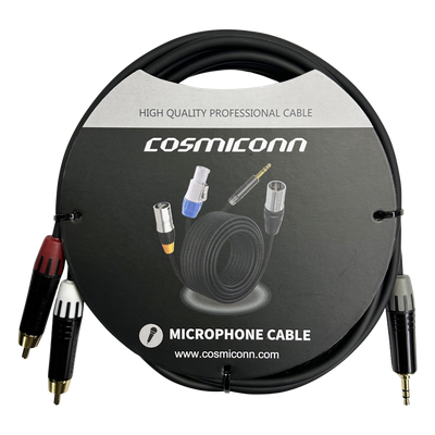 Cable 3.5mm a 2 RCA, conectores negros, con diferenciador de blanco y rojo en RCA MT380-RD - MT380-WH - MTP3C-BG, length 3m