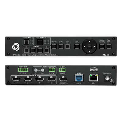 Matrix HDMI 4x2 con Escalado Integrado | Multi-Ventana | 4K@60Hz 4:4:4 | HDBT y HDMI | HDCP 2.3 | Conmutación Sin Corte | PiP-PoP | Control Web