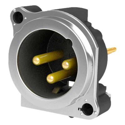Conector XLR Macho de 3 Polos | Montaje Vertical para placa de pared | Brida de Montaje Metálica